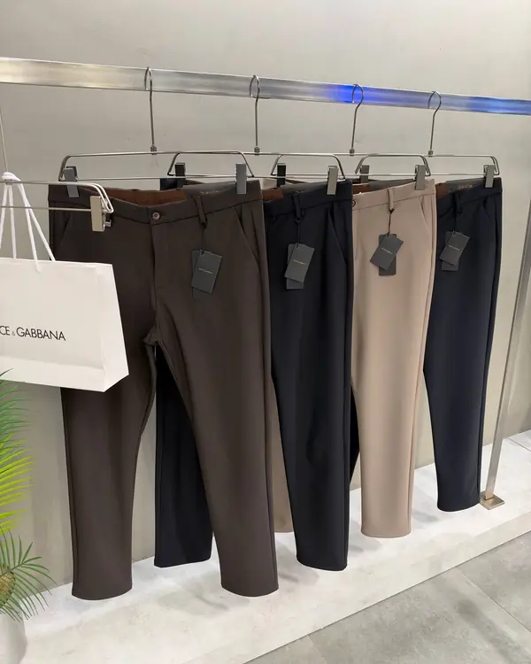 Tailored trousers on a rail